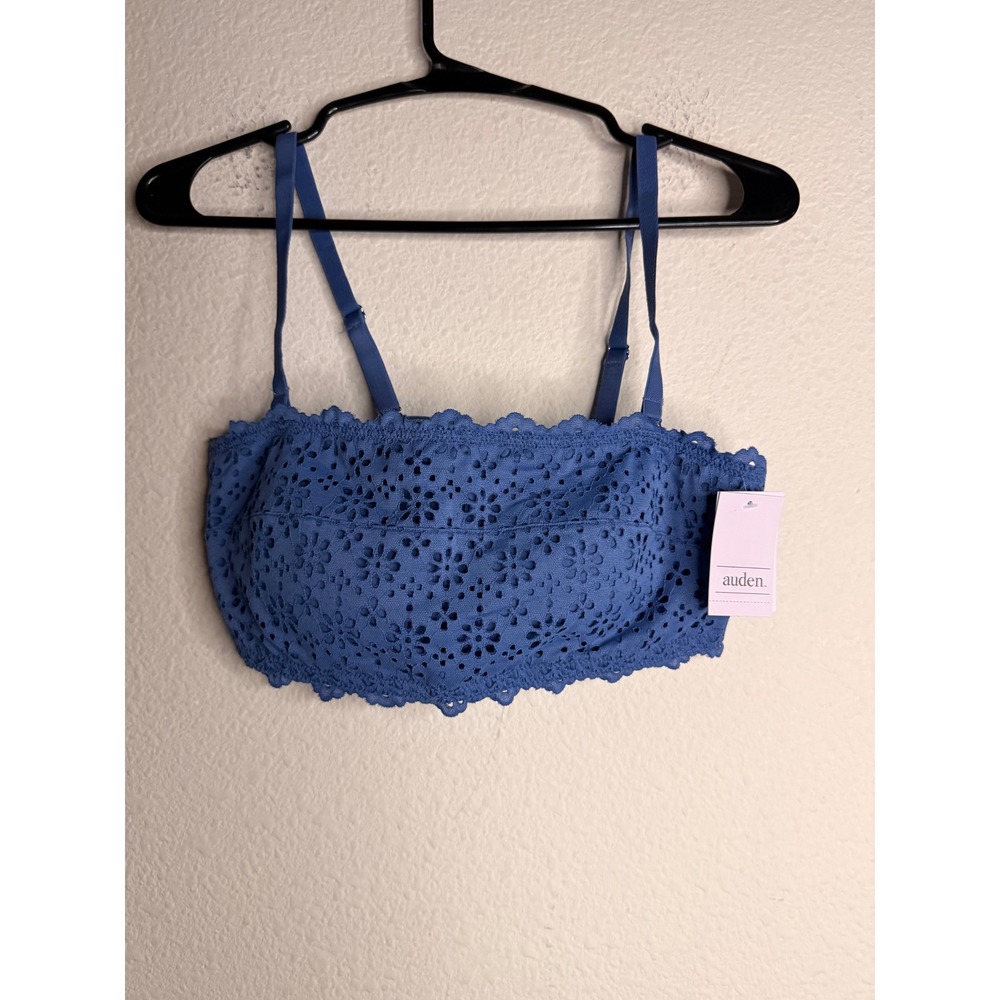 Auden Eyelet Lace Bandeau Bralette Womens Medium Blue Removable Straps NWT Bra